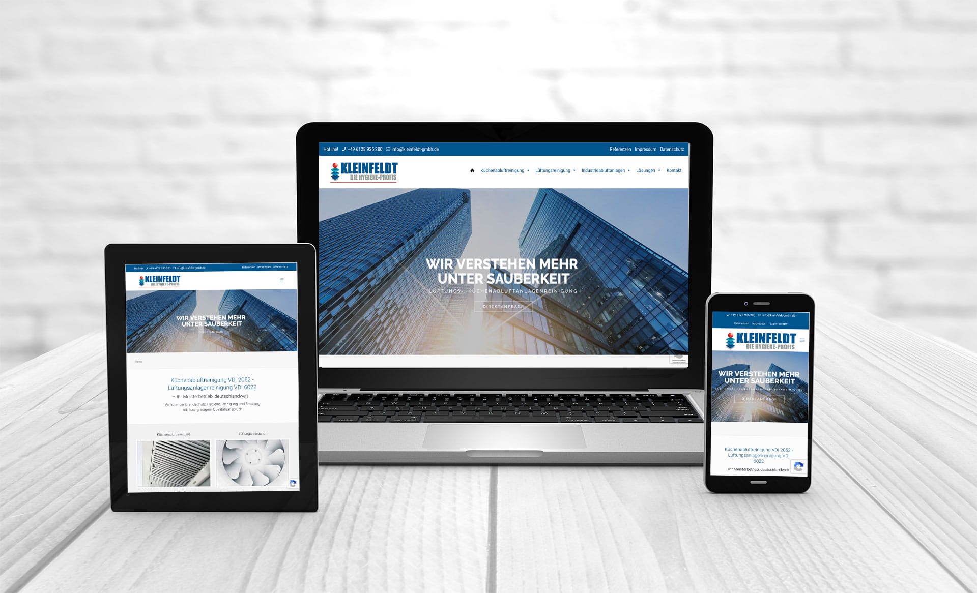 Professional web design, references Kleinfeldt kitchen exhaust air cleaning
